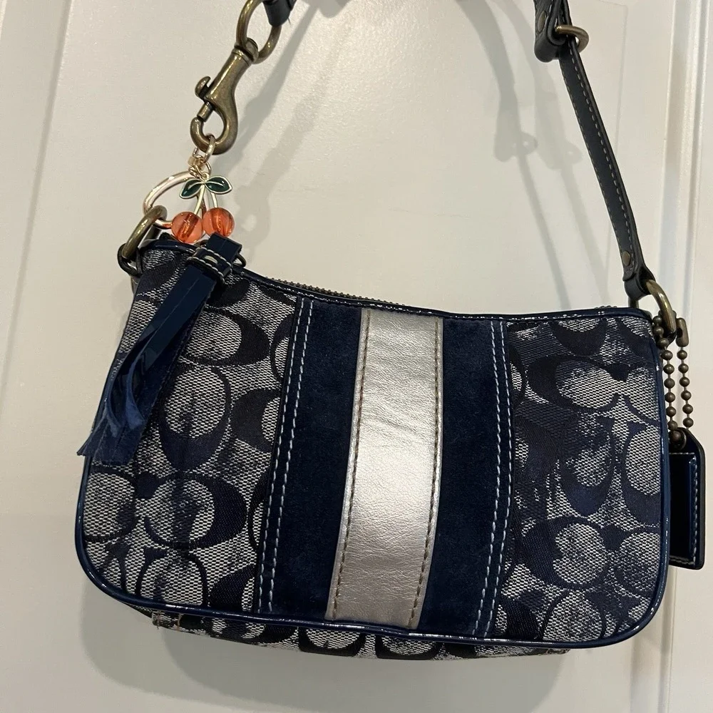 Vintage Y2k Coach Signature Sufflette Denim Handbag Multicolor Blue Mini Bag